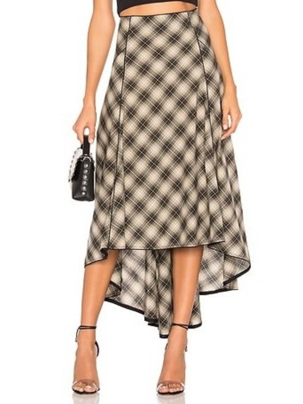 Free People North West skirt asymmetrical plaid midi neutral women's size 0